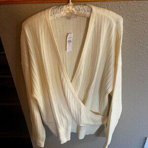 NWT Loft Ribbed Wrap Women'sSweater Whisper White Size XL